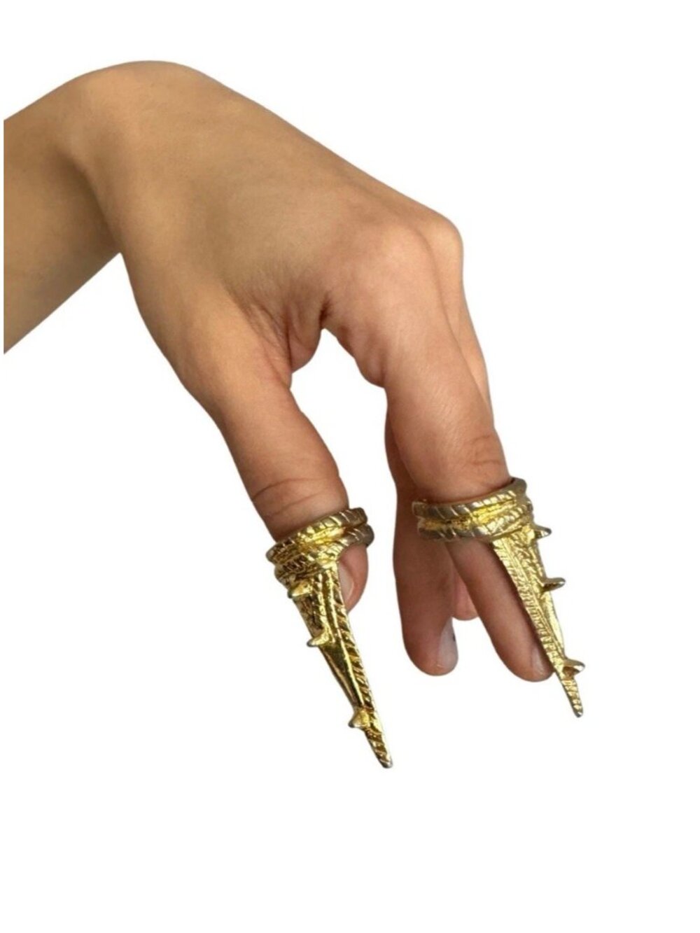 Rare Vintage Signed Cadoro Textured Gold Talon Claw Finger Armor Ring Set 2 Pcs